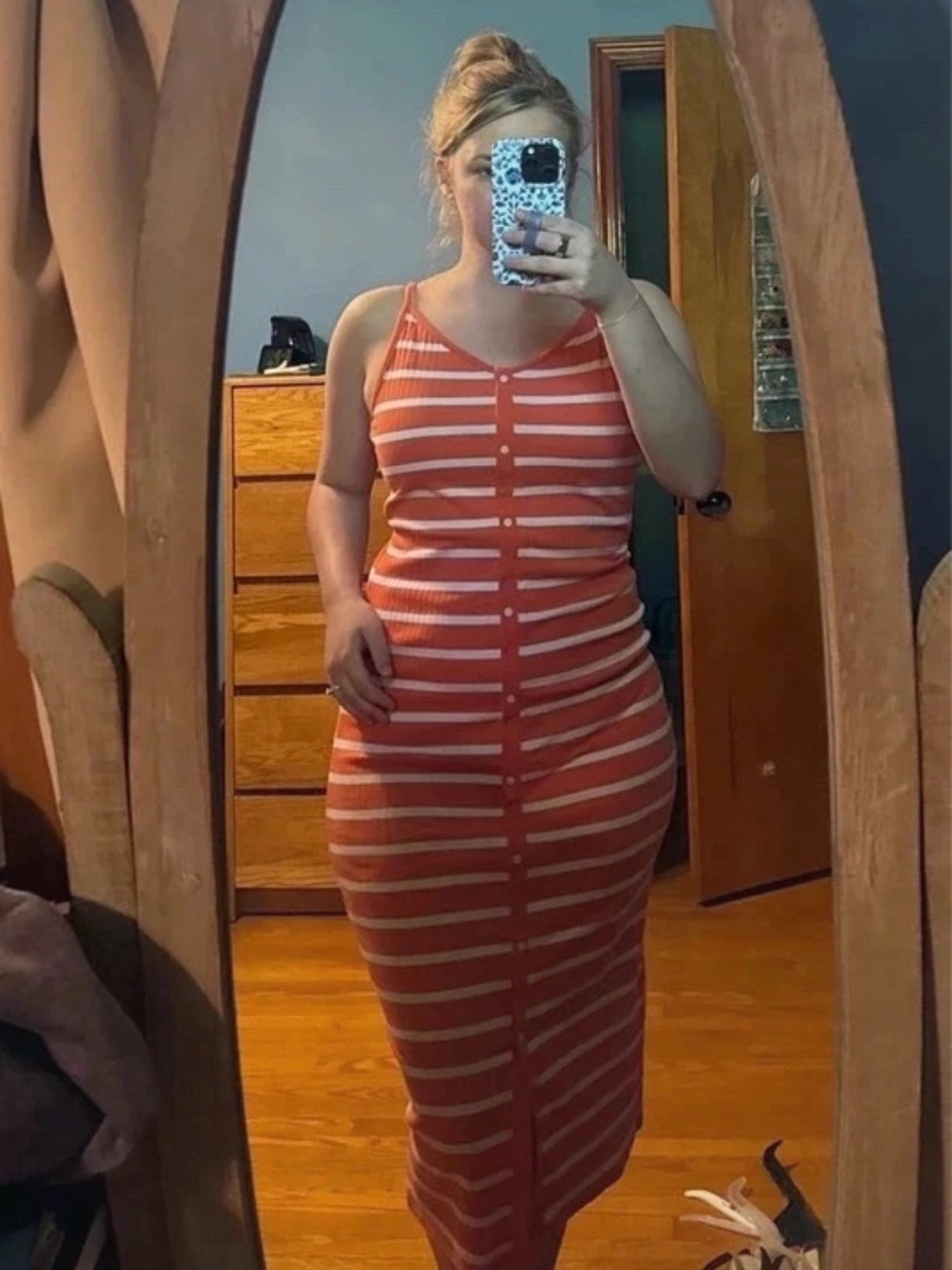 aerie Orange and Cream Striped Midi Tank Dress